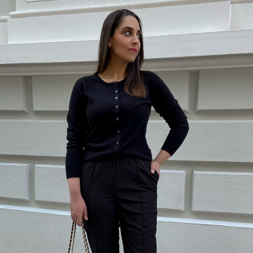 Organisch kasjmier vest met ronde hals